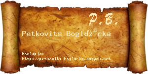 Petkovits Boglárka névjegykártya